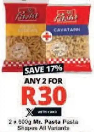 Checkers 2 x 500g Mr. Pasta Pasta Shapes All Variants offer