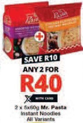 Checkers 2 x 5x60g Mr. Pasta Instant Noodles All Variants offer