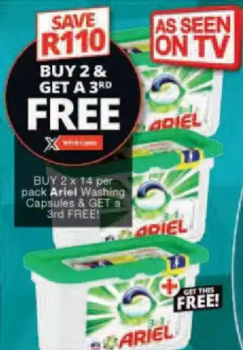 Checkers BUY 2 x 14 per pack Ariel Washing Capsules & GET a 3rd FREE! offer