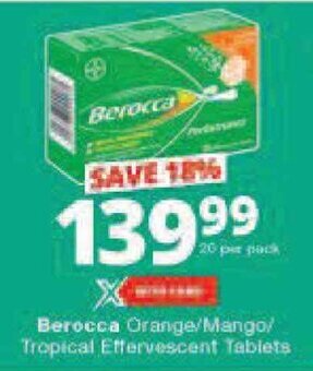 Berocca Orange/Mango/ Tropical Effervescent Tablets