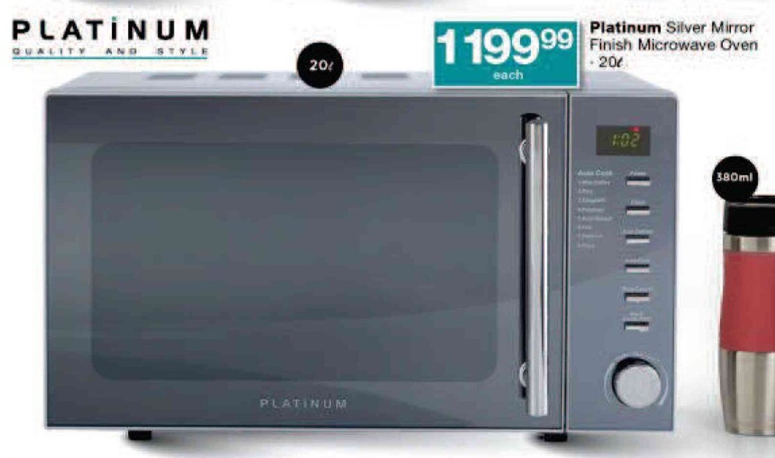 Platinum Silver Mirror Finish Microwave Oven 20L offer at Checkers