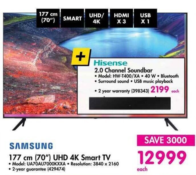 SAMSUNG 177 cm (70") UHD 4K Smart TV offer at Makro