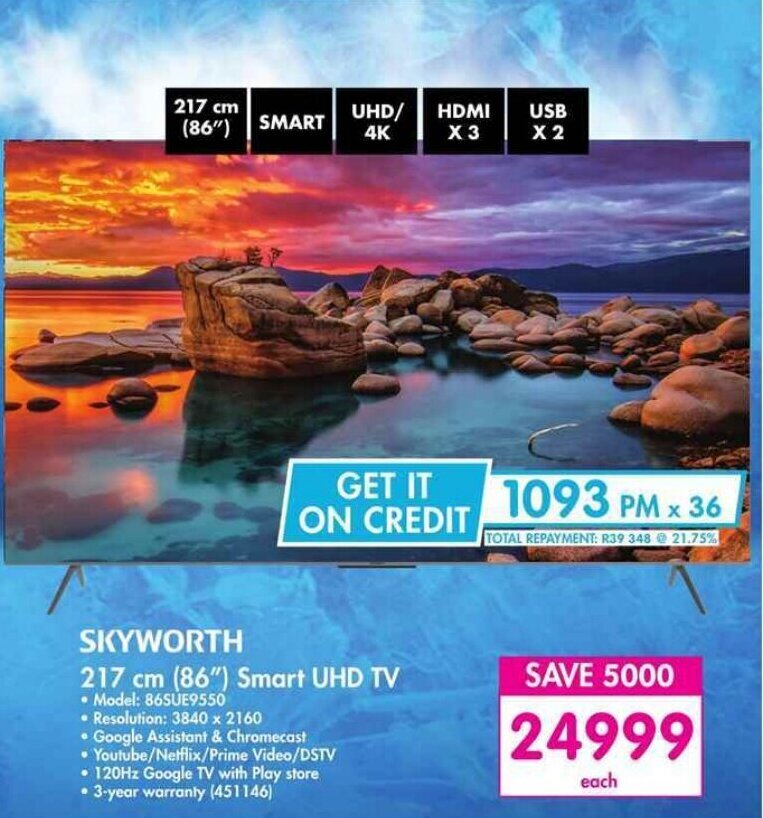 SKYWORTH 217 cm (86") Smart UHD TV offer at Makro