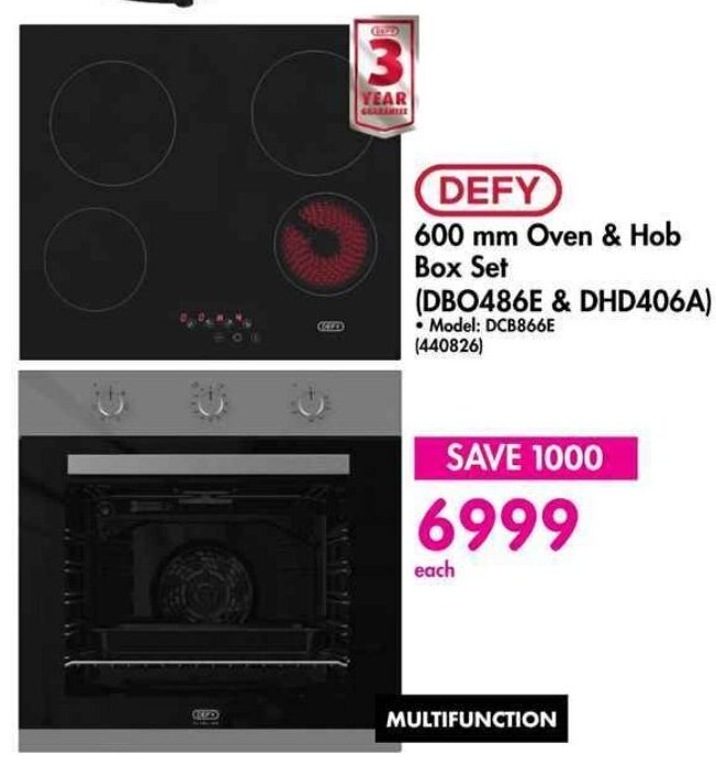 DEFY 600 mm Oven & Hob Box Set (DBO486E & DHD406A) offer at Makro