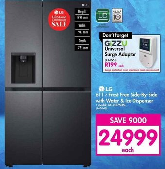 Makro LG 611L Frost Free Side-By-Side with Water & Ice Dispenser offer
