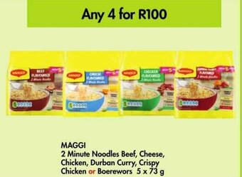 Makro MAGGI 2 Minute Noodles Beef, Cheese, Chicken, Durban Curry, Crispy Chicken or Boerewors 5 x 73 g offer
