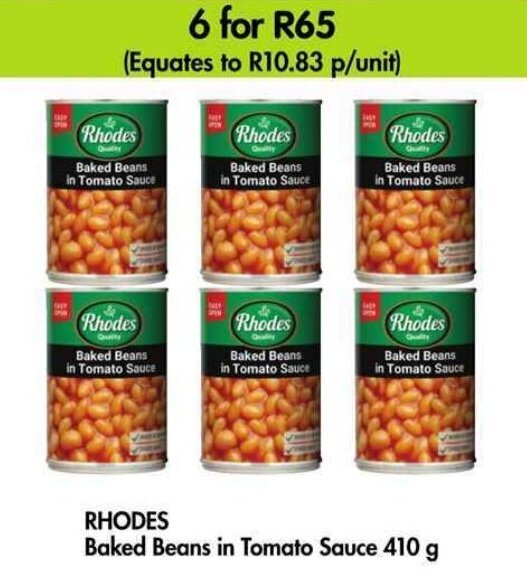 RHODES Baked Beans in Tomato Sauce 410 g offer at Makro