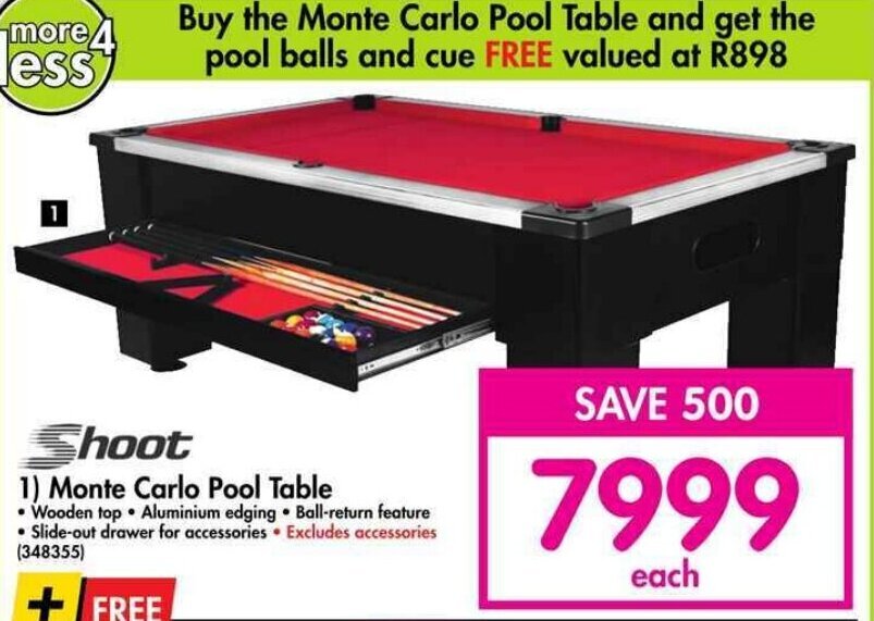 Shoot 1) Monte Carlo Pool Table offer at Makro
