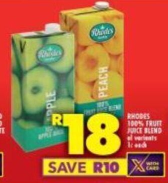 Shoprite RHODES 100% FRUIT JUICE BLEND all variants 1L each offer