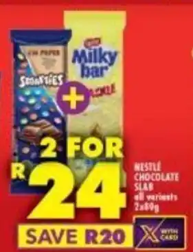 Shoprite NESTLE CHOCOLATE SLAR all varients 2x80g offer