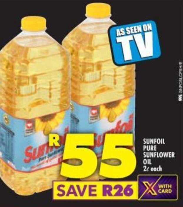 SUNFOIL PURE SUNFLOWER OIL 2L each offer at Shoprite