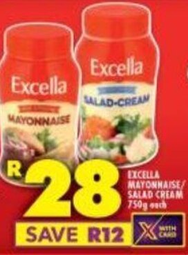 Shoprite EXCELLA MAYONNAISE SALAD CREAM 750g each offer