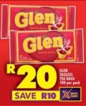 Shoprite Glen Tagless Tea Bags 100 per pack offer