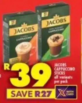 Shoprite JACOBS CAPPUCCINO STICKS all variants per pack offer