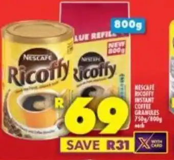 Shoprite NESCAFE RICOFFY INSTANT COFFEE GRANULES 750g/800g each offer