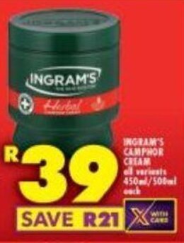 Shoprite INGRAM'S CAMPHOR CREAM all variants 450ml/500ml each offer