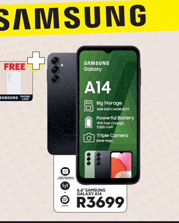 6.6'' samsung galaxy a14 offer at Ackermans
