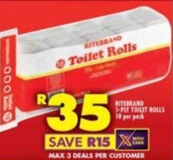 Shoprite RITEBRAND 1-PLY TOILET ROLLS 10 per pack offer