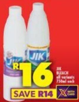 Shoprite JIK BLEACH all variants 750ml each offer