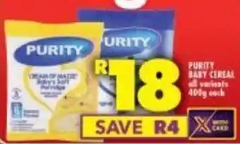 Shoprite PURITY BABY CEREAL all variants 400g each offer