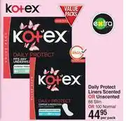 Dis-Chem Kotex daily protect liners scented or unscented 88 slim or 100 normal-per pack offer