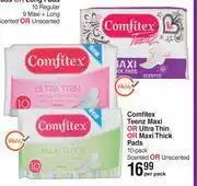 Comfitex teenz maxi or ultra thin or maxi thick pads 10 pack scented or unscented-per pack