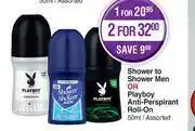 Dis-Chem Shower to shower men or playboy anti-prespirant roll-on assorted-for 1 x 50ml offer