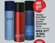 Dis-Chem Yardley east.west or coty gravity deodorant spray assorted-120ml each offer