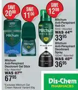 Dis-Chem Mitchum anti-perspirant deodorant gel stick assorted-63g offer
