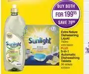 Sunlight extra dishwashing liquid 750ml plus 5-in 1 automatic dishwashing tablets 56tablets-for both