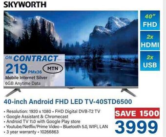 Incredible Connection SKYWORTH 40-inch Android FHD LED TV-40STD6500 offer