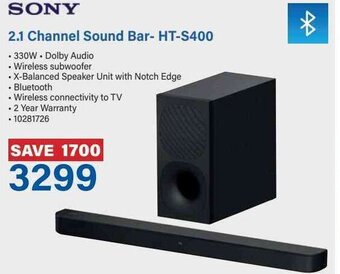 SONY 2.1 Channel Sound Bar- HT-S400