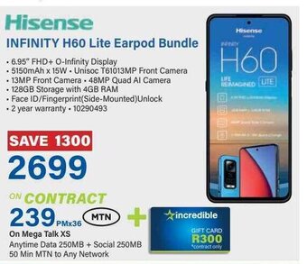 Incredible Connection Hisense INFINITY H60 Lite Earpod Bundle offer
