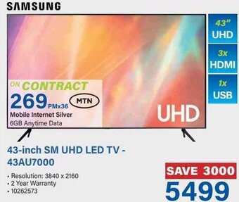 Incredible Connection Samsung 43-inch SM UHD LED TV-43AU7000 offer