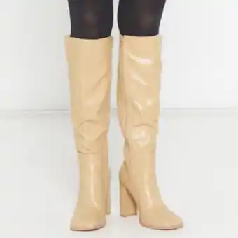 Zando Utopia square toe knee high boots camel offer