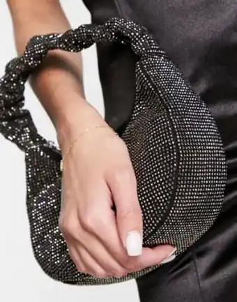 Asos Asos design diamante grab clutch bag with ruched handle in black offer