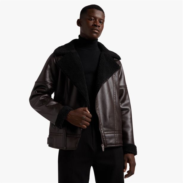 Men's markham smart suede sherpa collared brown biker jacket offer at