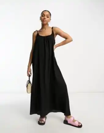 Asos Asos design tie strap detail trapeze maxi slip dress in black offer
