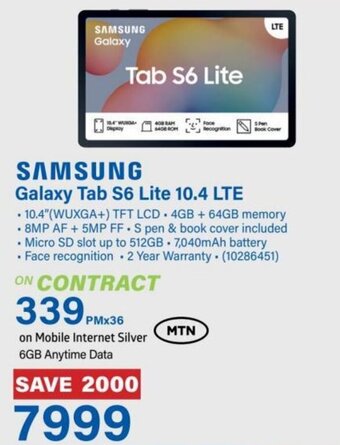 Incredible Connection SAMSUNG Galaxy Tab S6 Lite 10.4 LTE offer