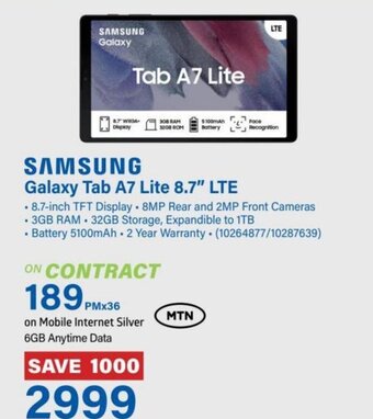 Incredible Connection SAMSUNG Galaxy Tab A7 Lite 8.7" LTE offer