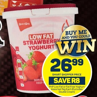 Pick n Pay PnP Low Fat or Fat Free Yoghurt Assorted 1kg Each (Excludes Double Cream) offer