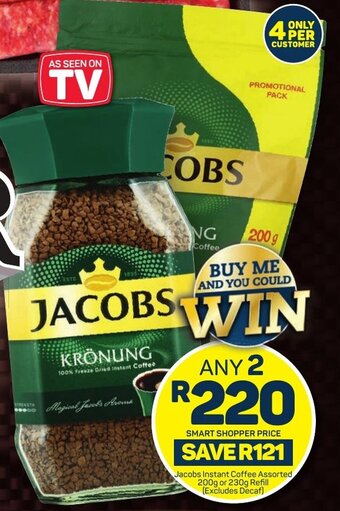 Pick n Pay Jacobs Instant Coffee Assorted 200g or 230g Refill (Excludes Decaf) offer