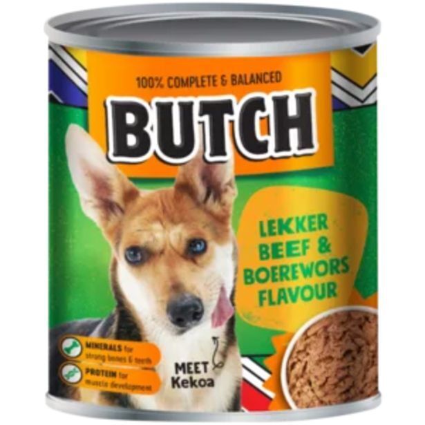 Butch beef & boerewors flavoured dog food can 820g offer at Shoprite