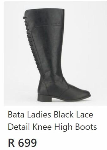Bata ladies black lace detail knee high boots