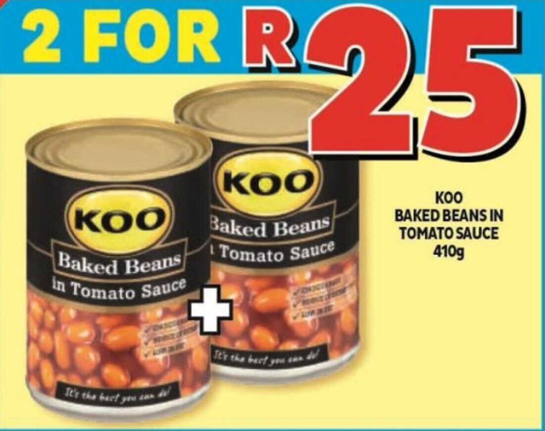КОО BAKED BEANS IN TOMATO SAUCE 410g offer at Usave