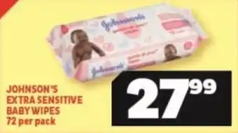 Usave JOHNSON'S EXTRA SENSITIVE BABY WIPES 72 per pack offer