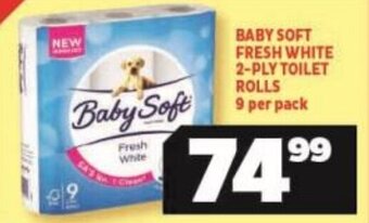 Usave BABY SOFT FRESH WHITE 2-PLY TOILET ROLLS 9 per pack offer