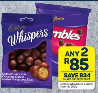 Pick n Pay Cadbury Whispers or Tumbles Assorted 200g offer