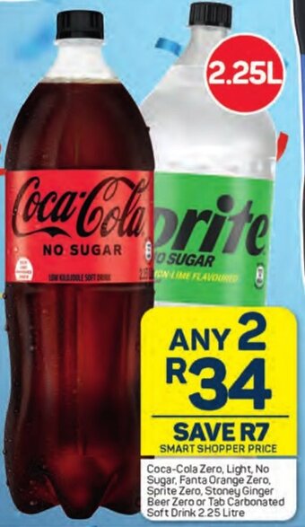 Pick n Pay Coca-Cola Zero, Light, No Sugar, Fanta Orange Zero, Sprite Zero, Stoney Ginger Beer Zero or Tab Carbonated Soft Drink 2.25 offer