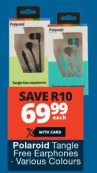 Checkers Polaroid Tangle Free Earphones - Various Colours offer